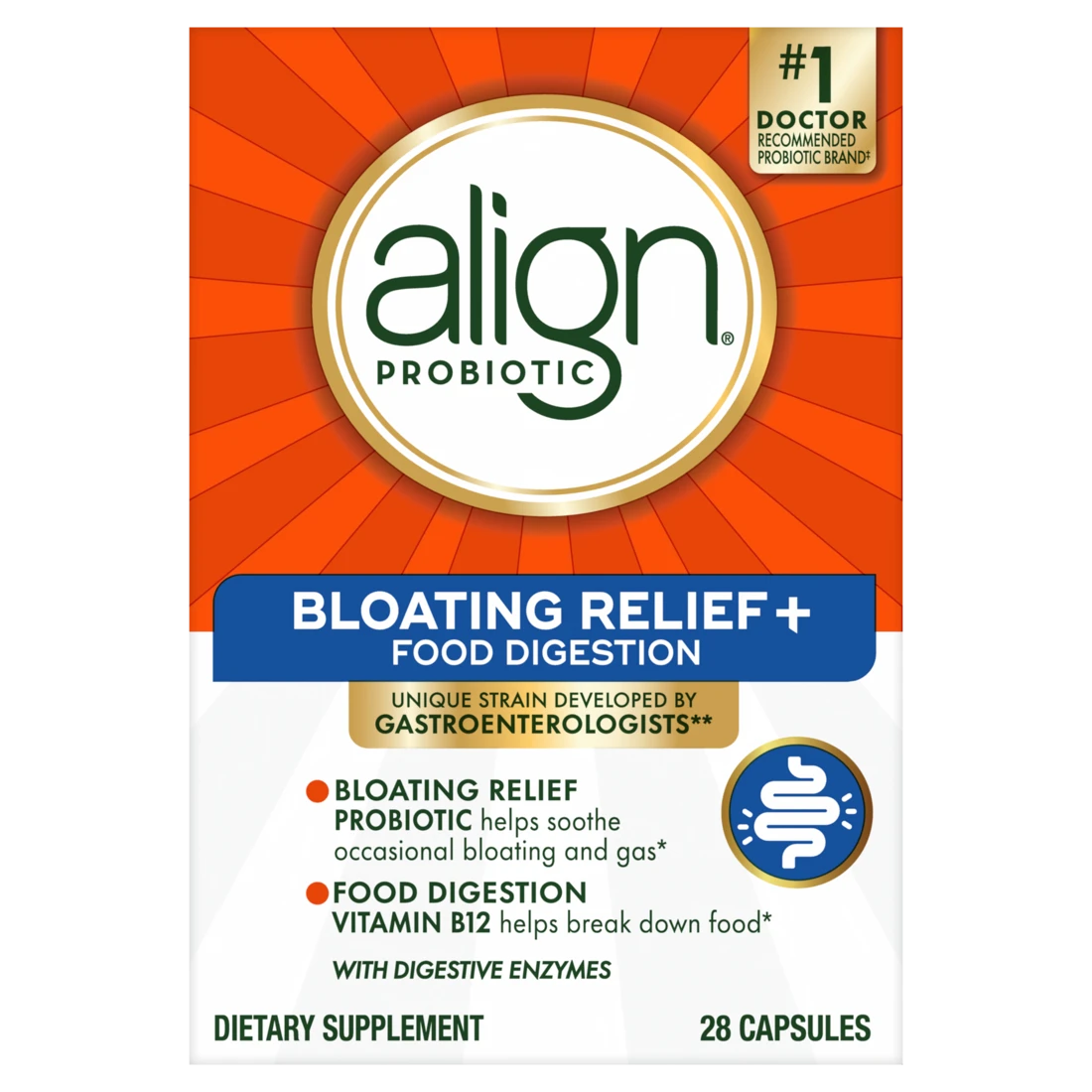 Align Bloating Relief + Food Digestion Probiotics Supplement Capsules